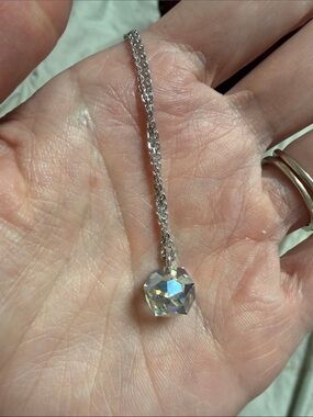 Swarovski Necklace with AB Iridescent Crystal Pendant - Silver